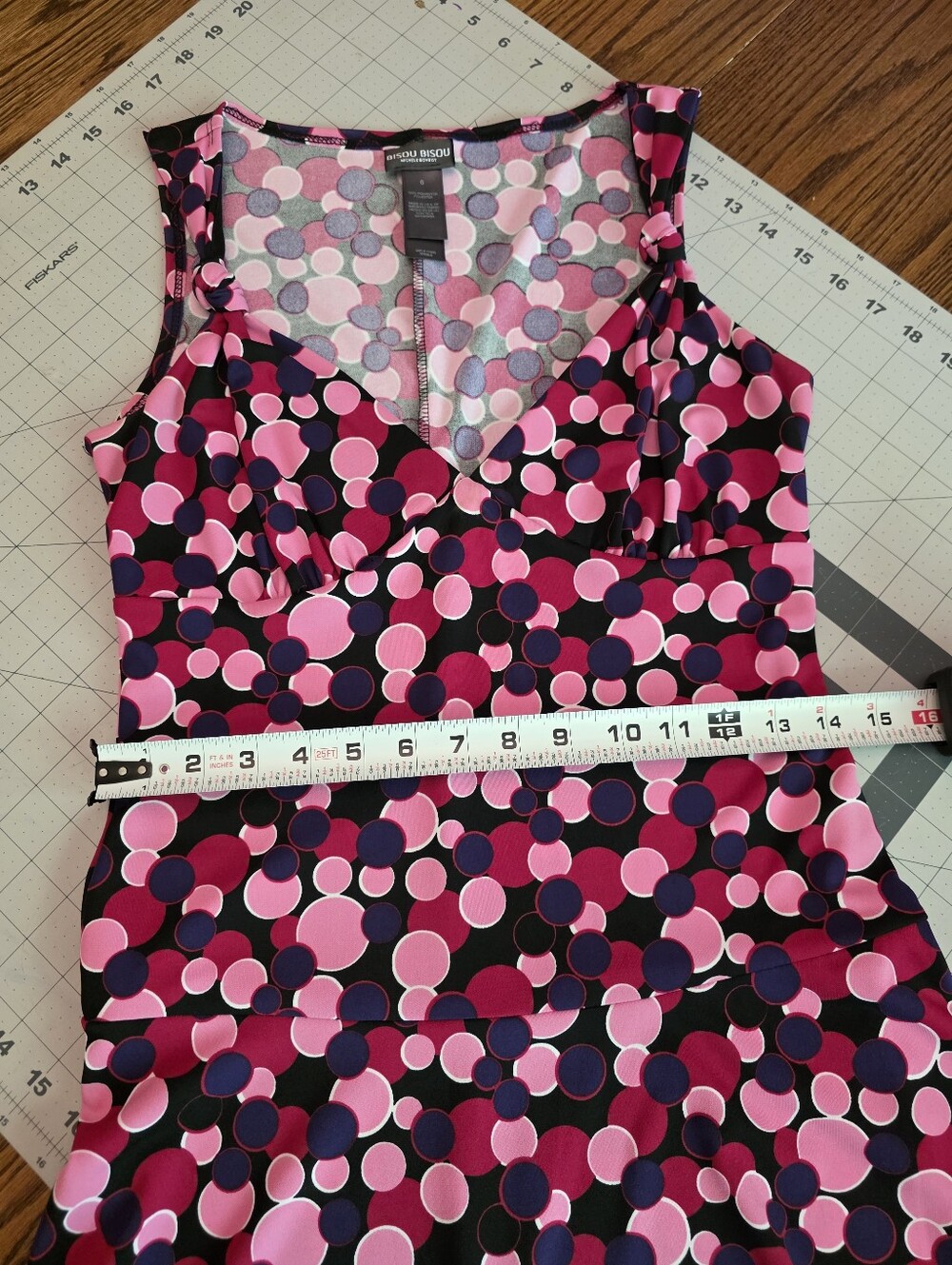 Bisou Bisou Vintage Y2K Polka Dot Dress Pink Purple V-Neck Knot Detail Size 6 - Picture 7 of 10